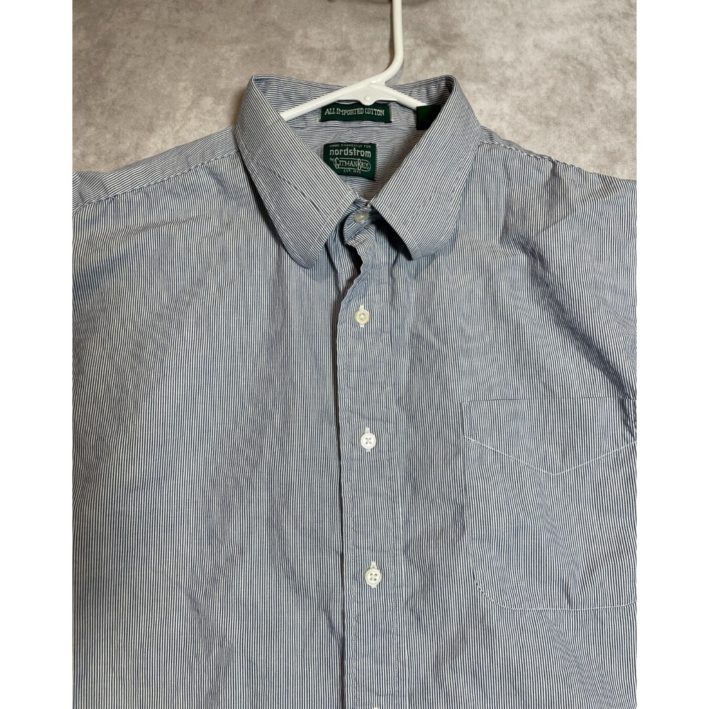 Gitman Bros Vintage Shirt Mens 17.5 33 Blue Striped Long Sleeve Button Down